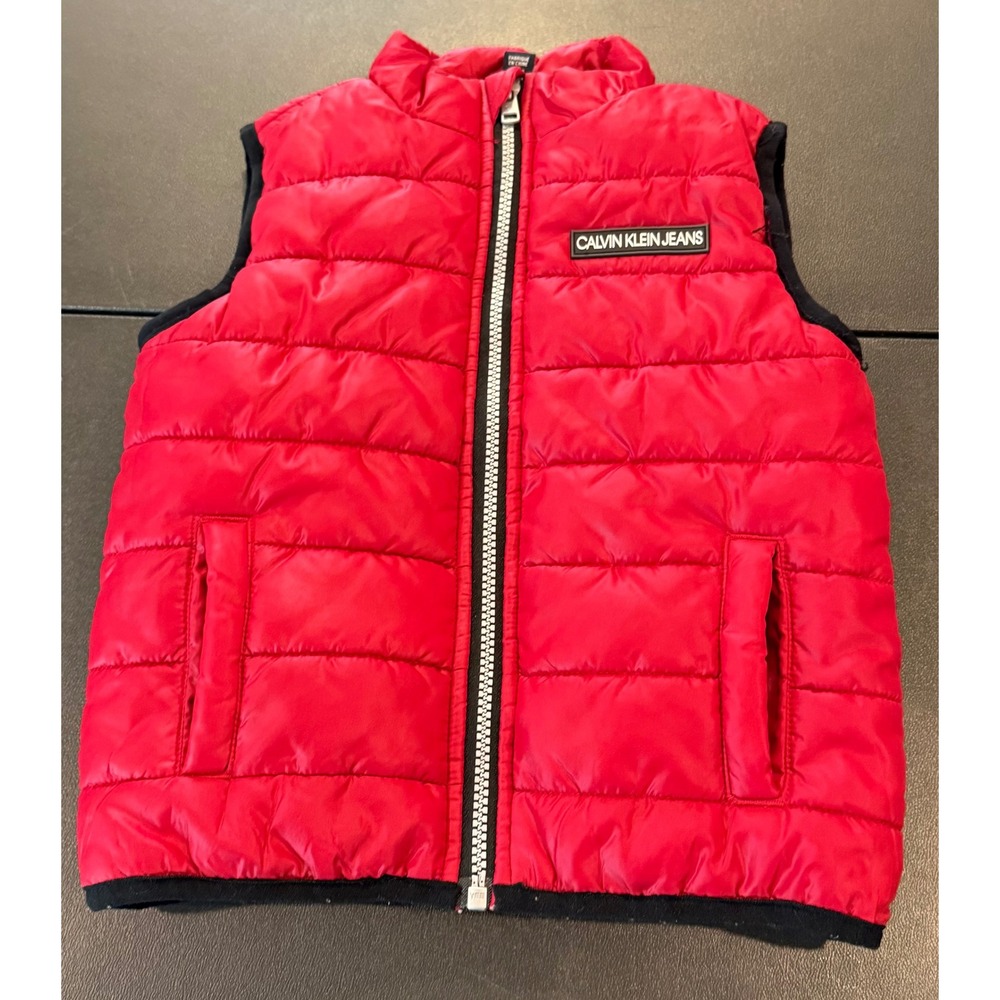 Calvin Klein‎ Boys 2T Puffer Vest Red Quilted Zip Up Logo Patch Outerwear Preppy